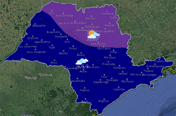 Divulgação IPMET - IPMET prevê chuva a partir de quinta-feira para Assis e região