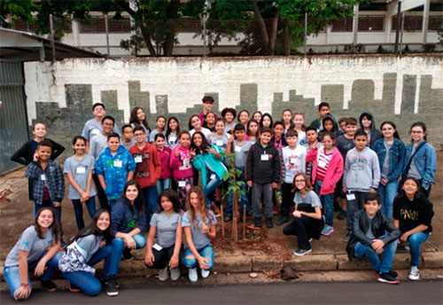 Divulgação - Alunos participaram do plantio de mudas de ipê no entorno da escola