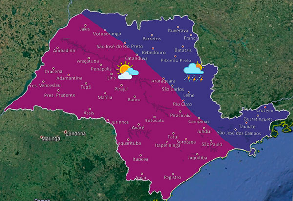Divulgação - Previsão indica que frente fria deve se deslocar para a região norte do Estado de SP