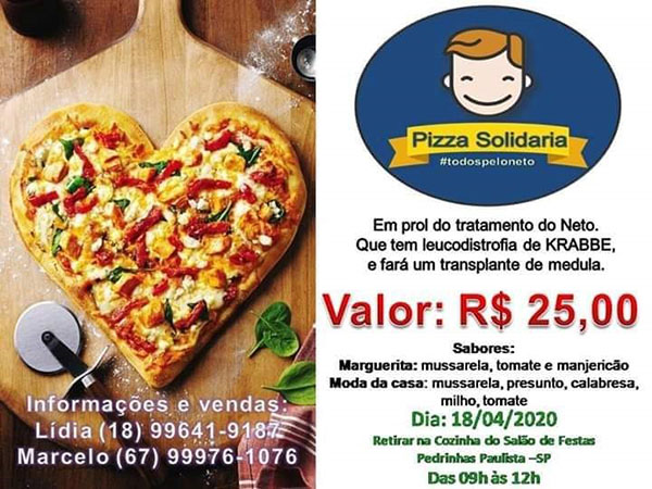Divulgação - Valor das pizzas vendidas será destinado ao tratamento do pequeno Neto