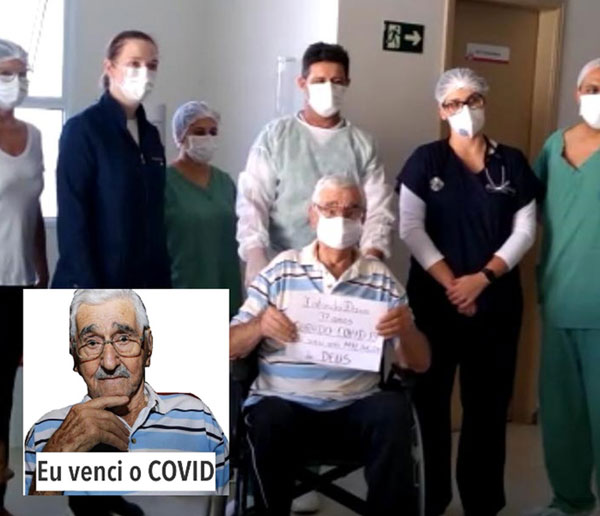 divulgação - Idoso de 97 anos com Covid-19 recebe alta e ganha figurinha no WhatsApp