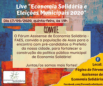 divulgação - Fórum Assisense de Economia Solidária promove live com candidatos à Prefeitura de Assis