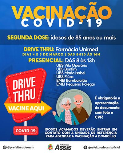 Divulgação PM - Idosos maiores de 85 anos recebem 2ª dose de vacina contra COVID nessa quinta e sexta