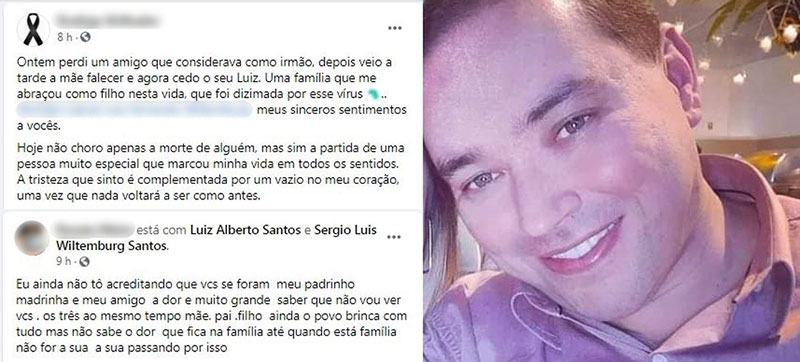 divulgação - Amigos e parentes postaram homenagens para família que morreu de Covid em Santa Cruz do Rio Pardo