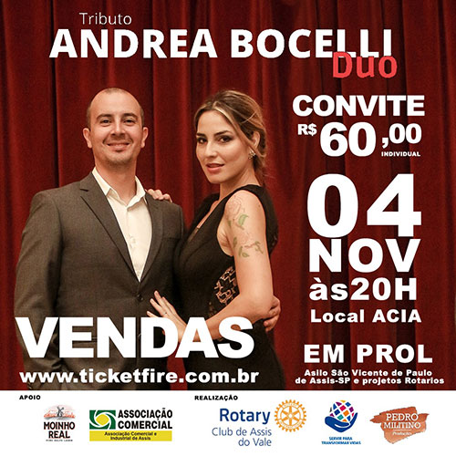 Divulgação - 'Tributo Andrea Bocelli Duo' é atração principal de evento do Rotary Club de Assis