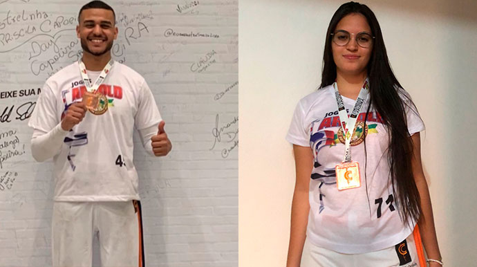 Divulgação - Mateus Da Silva De Oliveira e Yasmin Nália Gomes conquistaram medalhas nos Jogos Arnold - Foto: Divulgação/Comunidade Capoeira