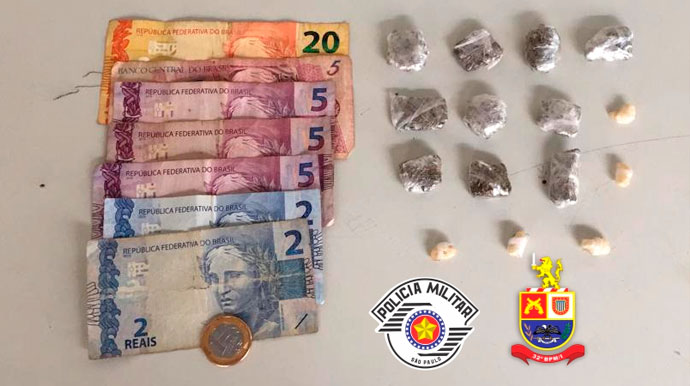 Divulgação - Drogas e dinheiro apreendido - Foto: Polícia Militar