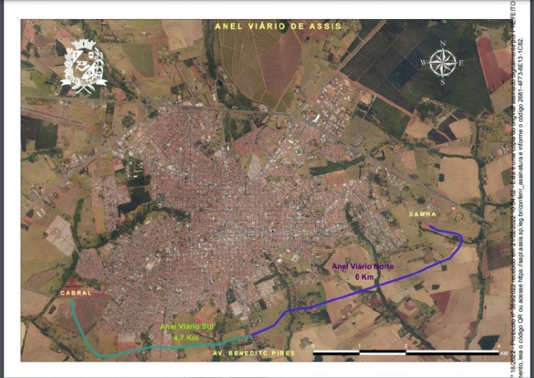 Divulgação - Mapa demonstrando onde será anel viário de Assis - Foto: Divulgação