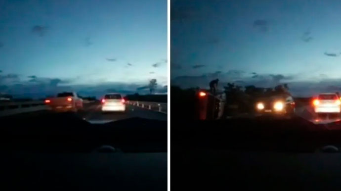divulgação - Vídeo mostra caminhonete em ultrapassagem proibida antes de bater de frente e provocar morte de jovem em Echaporã — Foto: Reprodução