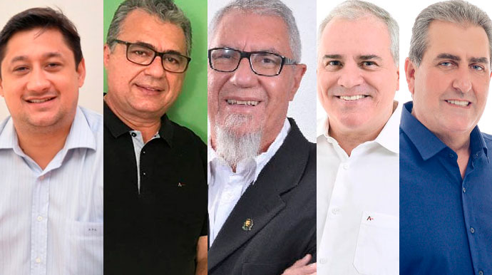 Divulgação - Ricardo Pinheiro (PSD), Fernado Quinteiro (PSD), Português (PT), Camilo Gava (PTB) e Márcio Veterinário (PP) - Foto: Reprodução/Internet