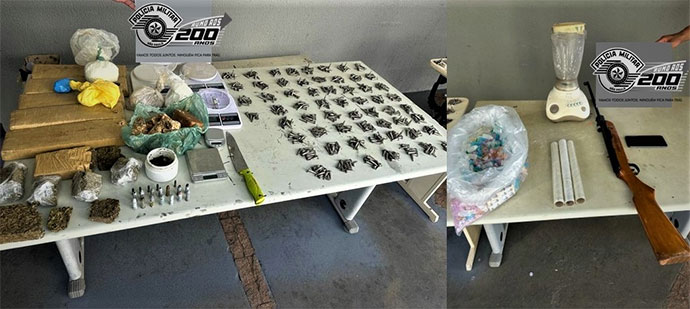 divulgação - Drogas, arma e munições apreendidas em Palmital - Foto: Divulgação/Polícia Militar