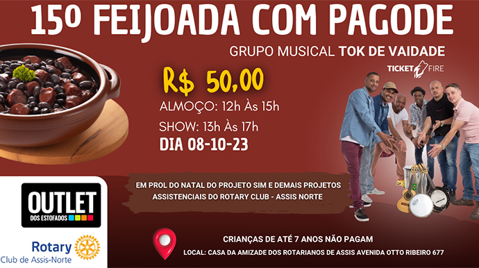 15ª edição da Feijoada com Pagode do Rotary Clube é neste domingo, dia 08