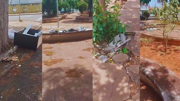 Praça está com mato alto e com muito entulho, segundo os moradores - FOTO: TV Câmara de Assis