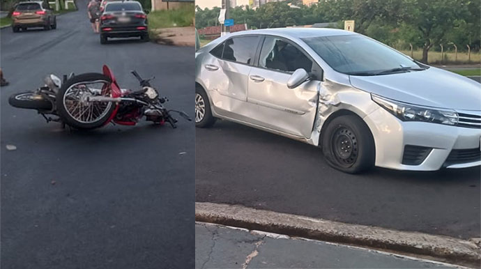 Colisão entre carro e moto deixa pai e filho feridos em Assis; veja o vídeo