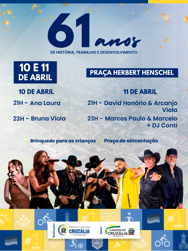 Shows com grandes nomes da música sertaneja marcam a festa de 61 anos de Cruzália. Foto: Divulgação