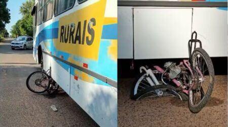 Bicicleta elétrica ficou presa embaixo do ônibus após a colisão. Foto: Valdecir Luís