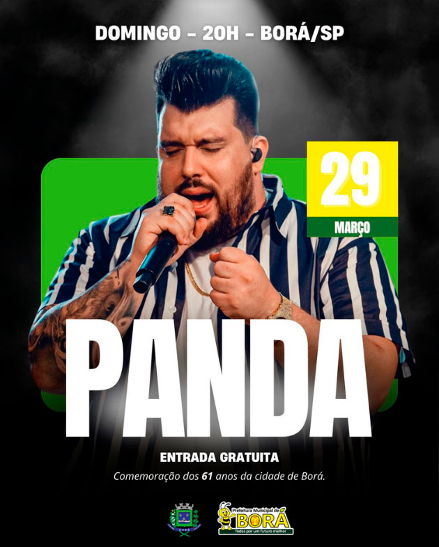 No dia do aniversário da cidade, o sucesso do momento, Panda, anima a festa. Foto: Prefeitura de Borá