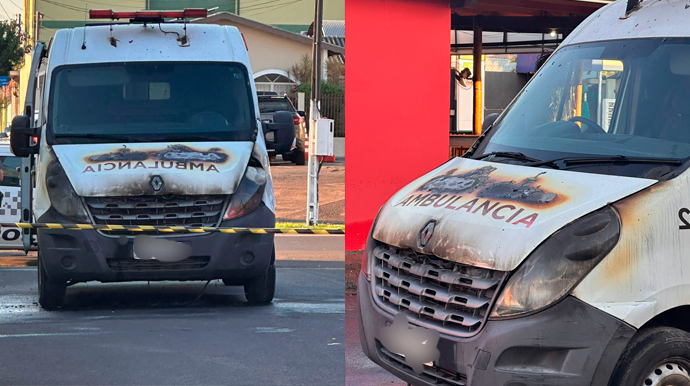 Ambulância pegou fogo no início da manhã desta terça-feira, dia 26 - FOTO: Enviada ao Portal AssisCity