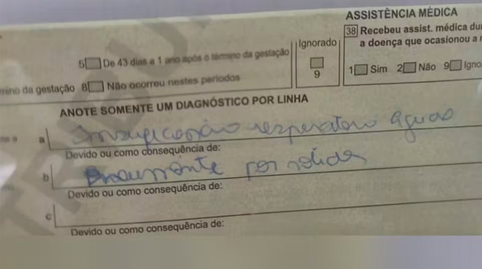 Polícia apreendeu o atestado de óbito, no qual a causa da morte do idoso foi registrada como “insuficiência respiratória” — FOTO: G1/Divulgação