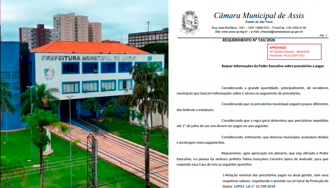 Câmara cobra da Prefeitura de Assis informações sobre situação dos precatórios e previsão de pagamentos FOTO: Divulgação
